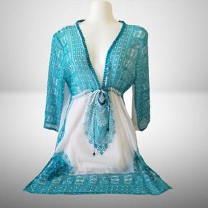 Lightweight Semi-sheer Tunic Cover-up Top w/Front Tie-Medium